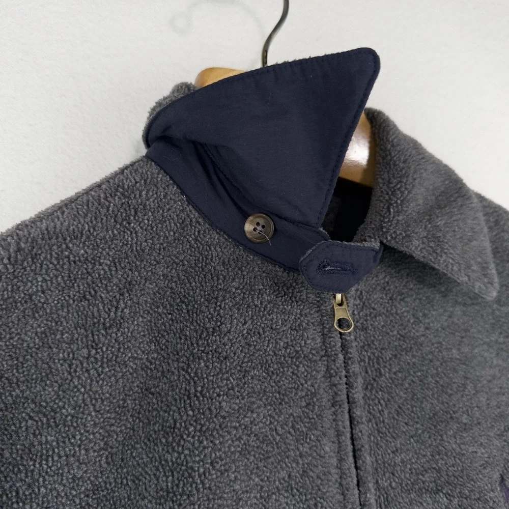 90's Vtg Polo Ralph Lauren Men's S Fleece Chin Strap Harrington Jacket Gray